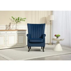 Öronlappsfåtölj i blått sammet