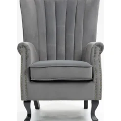 Öronlappsfåtölj i grått sammet