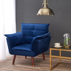 Rosie fåtölj - Blå (Sammet) Valnöt/Mässing