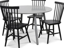 Rosvik matgrupp grått runt bord med 4 st svarta Karl Pinnstolar - Grå / Svarta + 3.00 x Möbeltassar