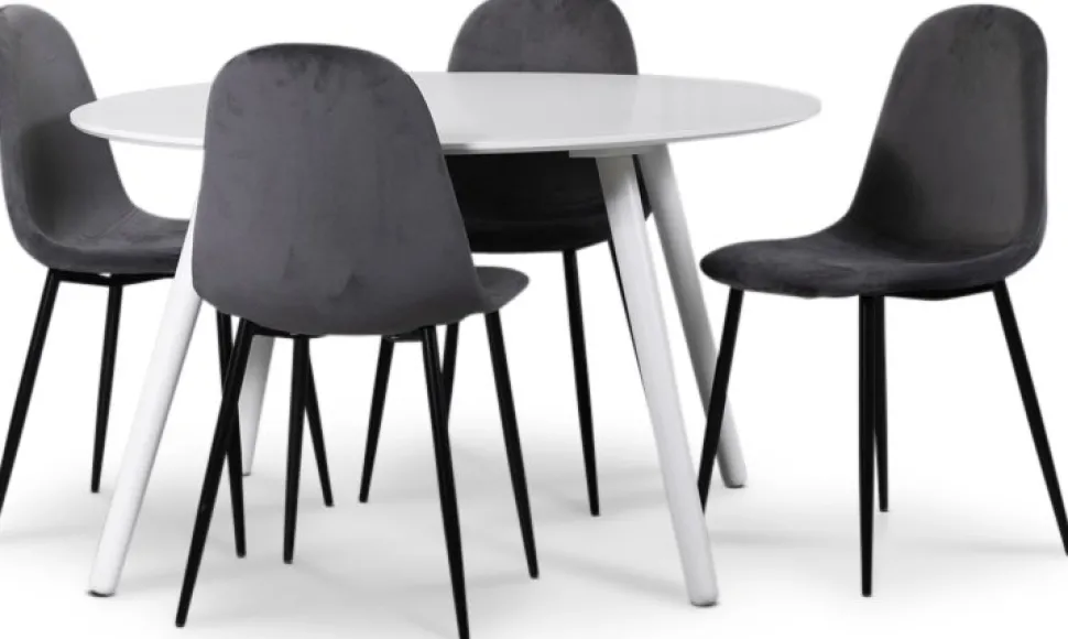 Rosvik matgrupp, matbord med 4 st Carisma sammetsstolar - Vit/Grå + 4.00 x Stolsdyna