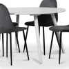 Rosvik matgrupp, matbord med 4 st Carisma sammetsstolar - Vit/Grå + 3.00 x Möbeltassar