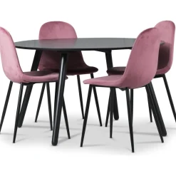 Rosvik matgrupp, matbord med 4 st Carisma sammetsstolar - Rosa/Svart + 3.00 x Möbeltassar