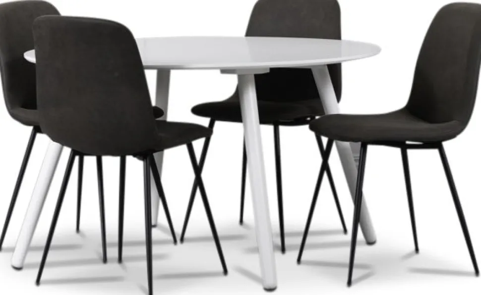 Rosvik matgrupp, matbord med 4 st Smokey matstolar - Vit/Vintage