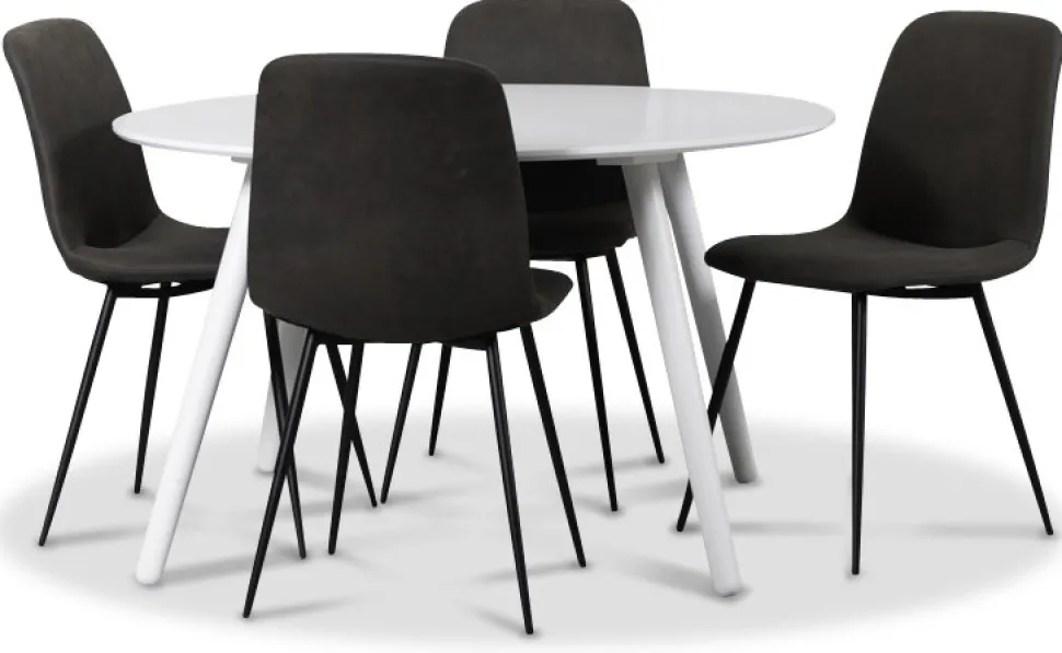 Rosvik matgrupp, matbord med 4 st Smokey matstolar - Vit/Vintage