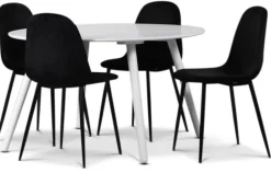 Rosvik matgrupp, matbord med 4 st Carisma sammetsstolar - Vit/Svart