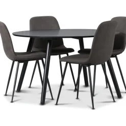 Rosvik matgrupp, matbord med 4 st Smokey matstolar - Svart/Vintage + 4.00 x Stolsdyna