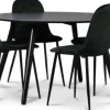 Rosvik matgrupp, matbord med 4 st Carisma sammetsstolar - Svart/Grön + 4.00 x Stolsdyna