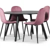 Rosvik matgrupp, matbord med 4 st Carisma sammetsstolar - Rosa/Svart + 4.00 x Stolsdyna