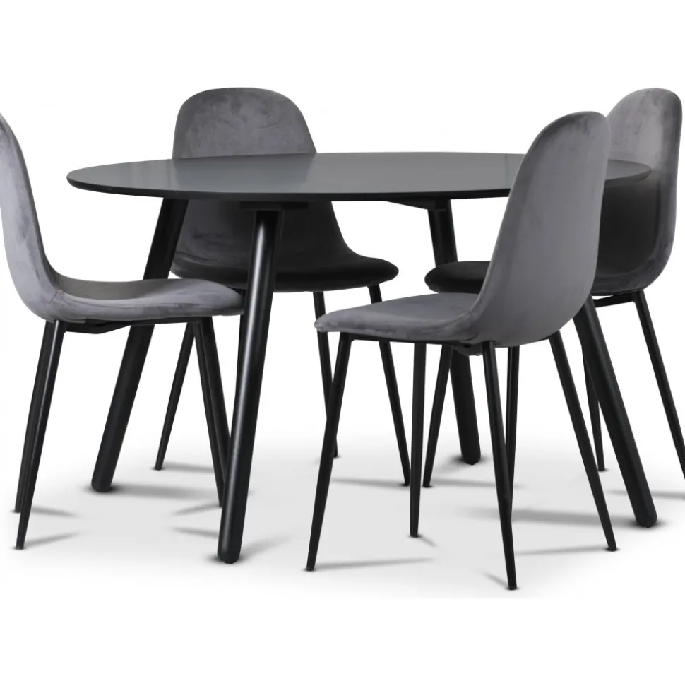 Rosvik matgrupp, matbord med 4 st Carisma sammetsstolar - Grå/Svart