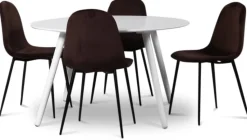 Rosvik matgrupp, matbord med 4 st Carisma sammetsstolar - Vit/Bordeaux