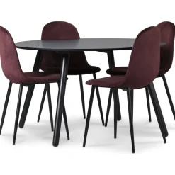 Rosvik matgrupp, matbord med 4 st Carisma sammetsstolar - Bordeaux/Svart + 3.00 x Möbeltassar