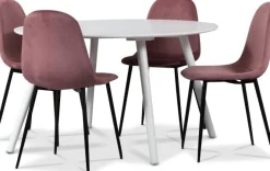 Rosvik matgrupp, matbord med 4 st Carisma sammetsstolar - Vit/Rosa