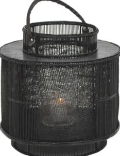 Royal lanterna ljuslykta - Skinnhandtag / Svart