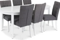 Sandhamn Matgrupp; Ovalt bord med 6 st Crocket stolar i Grått tyg + 4.00 x Möbeltassar