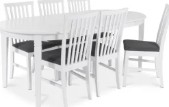 Sandhamn Matgrupp; ovalt bord med 6 st Sandhamn stolar i Grått tyg + 4.00 x Möbeltassar