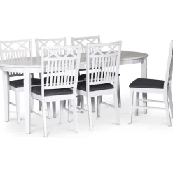 Sandhamn matgrupp; Ovalt matbord med 6 st Sandhamn Gripsholm matstolar + 4.00 x Möbeltassar