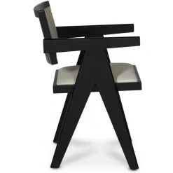 Sara karmstol i svartbetsad ek och linneklädsel + Textilrengöring för möbler