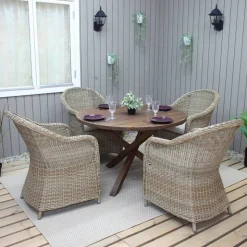 Scottsdale matbord Ø112 cm - Brun + Textilskydd för utemöbler