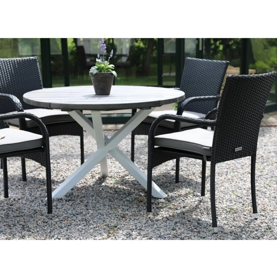 Scottsdale matbord Ø112 cm - Shabby Chic Grå/Vit + Textilskydd för utemöbler