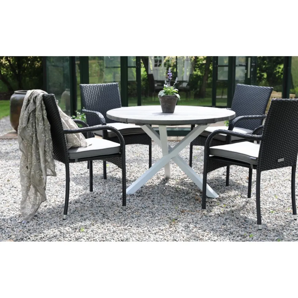 Scottsdale matbord Ø112 cm - Shabby Chic Grå/Vit + Textilskydd för utemöbler