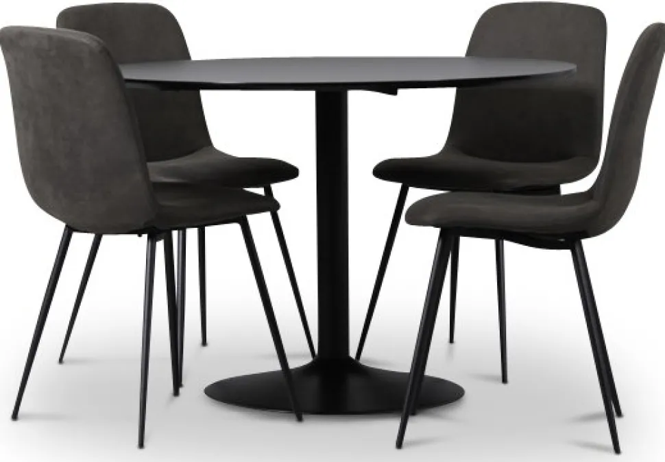 Seat matgrupp, matbord med 4 st Smokey matstolar - Svart/Vintage + 3.00 x Möbeltassar