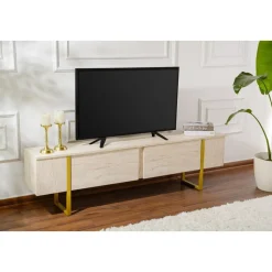 Serenity TV-bänk - Travertin/guld