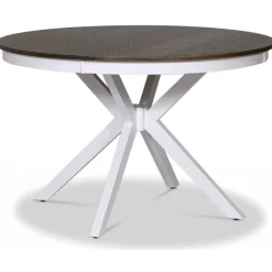 Skagen matgrupp; runt matbord Ø120 cm - Vit / brunoljad ek med 4 st Fårö stolar (Ribbor i ryggen) med svart PU-sits + 3.00 x Möbeltassar