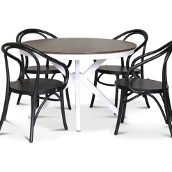 Skagen matgrupp; runt matbord 120 cm - Vit / brunbetsad ek med 4 st Danderyd No.30 stolar Svarta