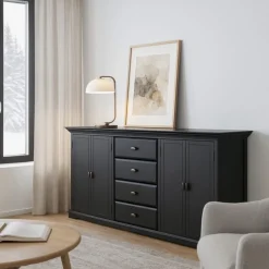 Skänk 180 cm bred svart + Möbeltassar