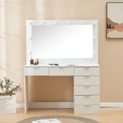 Sminkbord med belysning och förvaring + Möbeltassar