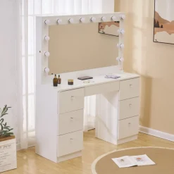 Sminkbord med belysning och kristall handtag + Möbeltassar