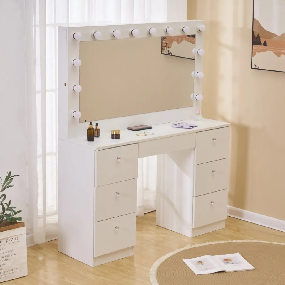 Sminkbord med belysning och kristall handtag + Möbeltassar