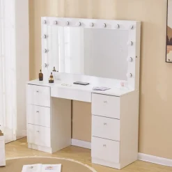 Sminkbord med belysning och kristall handtag