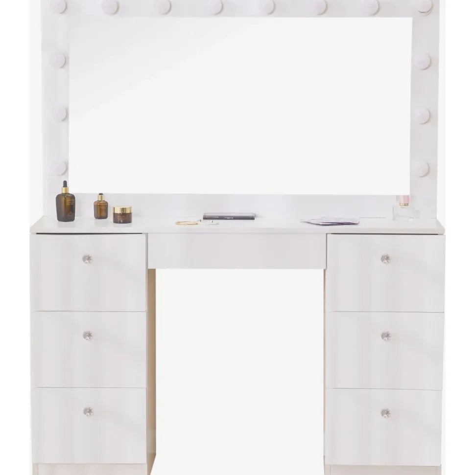 Sminkbord med belysning och kristall handtag