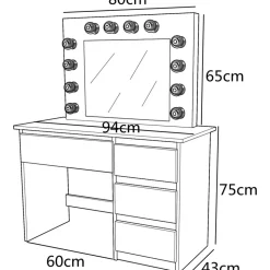 Sminkbord med LED-belysning vit - Giselle