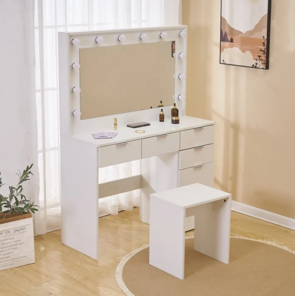 Sminkbord med pall och LED-belysning