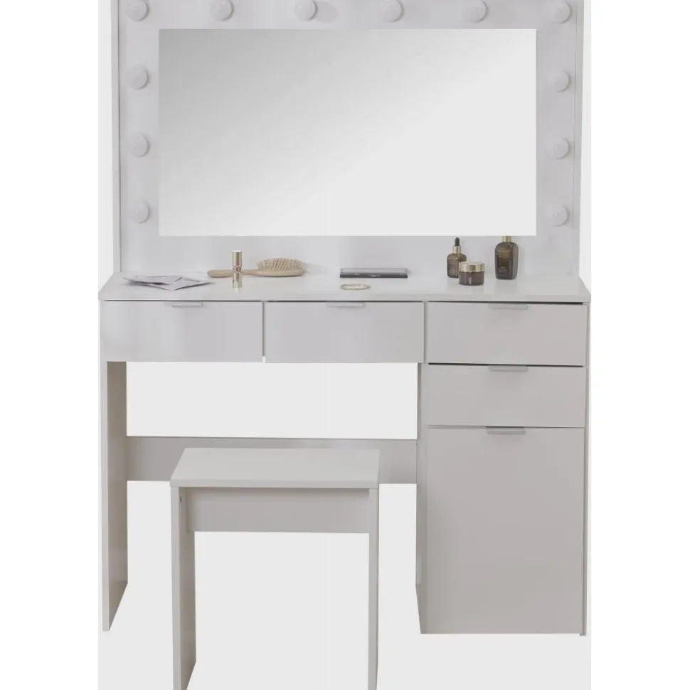 Sminkbord med pall och LED-belysning