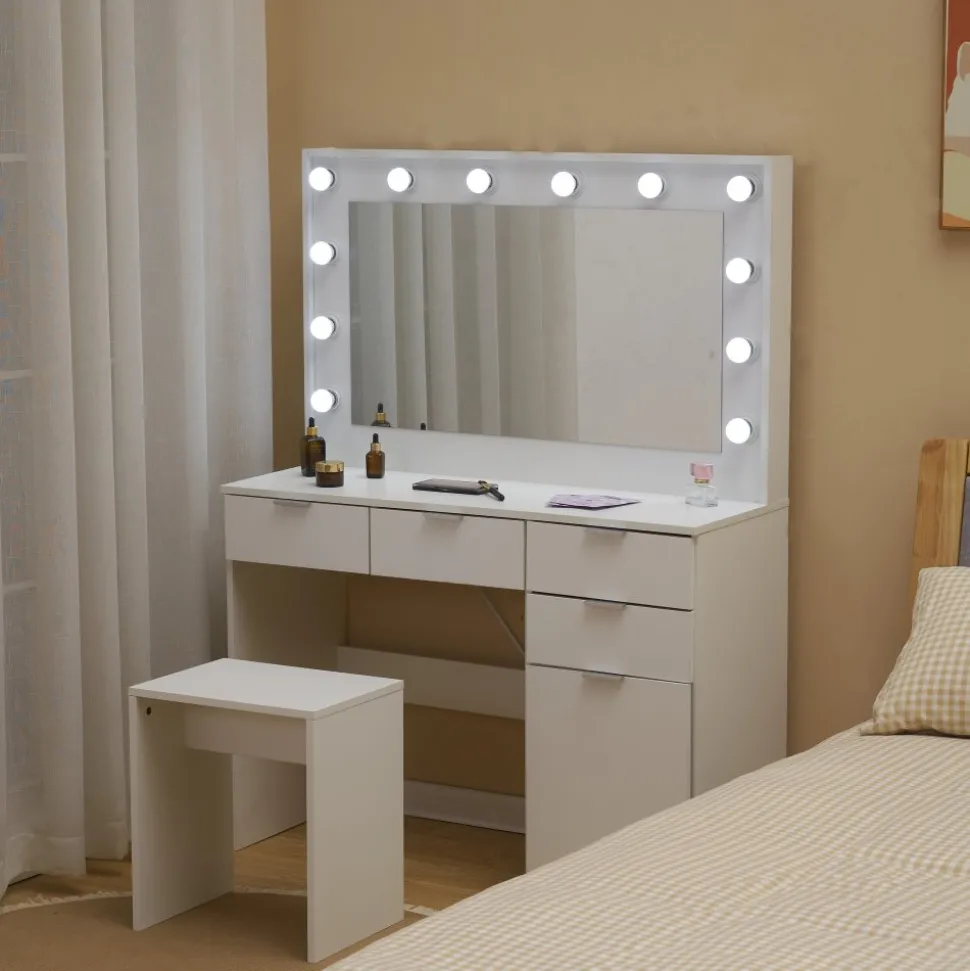 Sminkbord med pall och LED-belysning