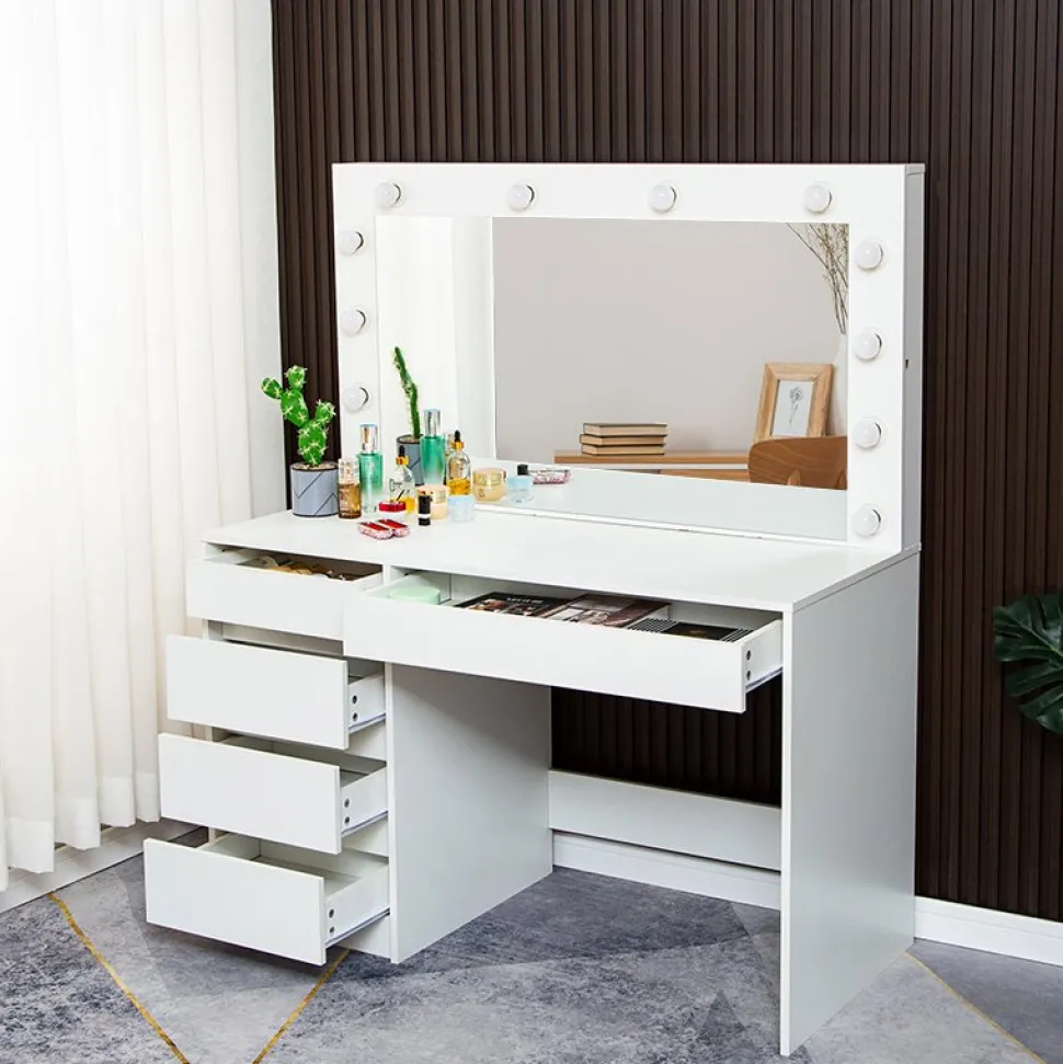 Sminkbord Vit 120 x 55 cm med LED-belysning - Facada + Möbeltassar