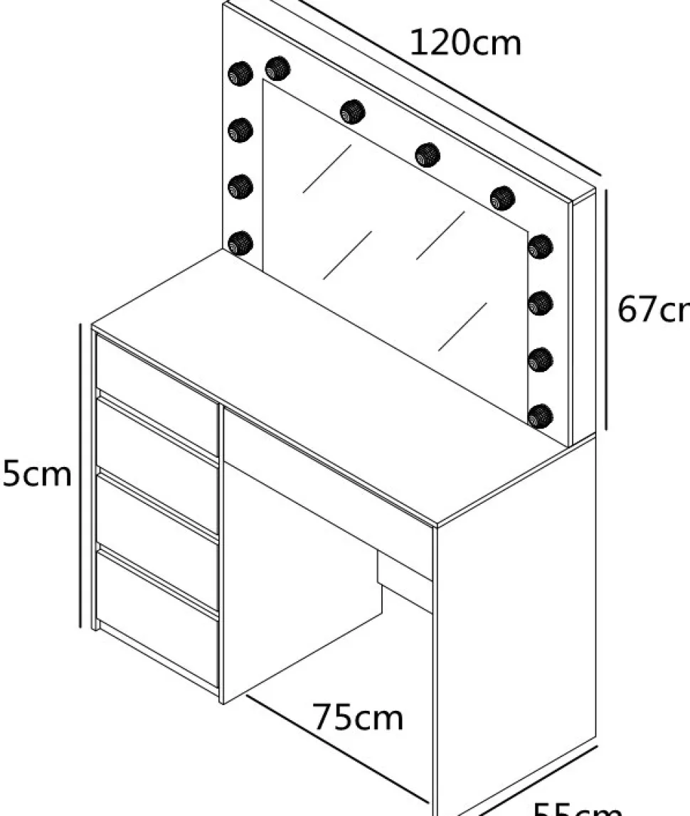 Sminkbord Vit 120 x 55 cm med LED-belysning - Facada