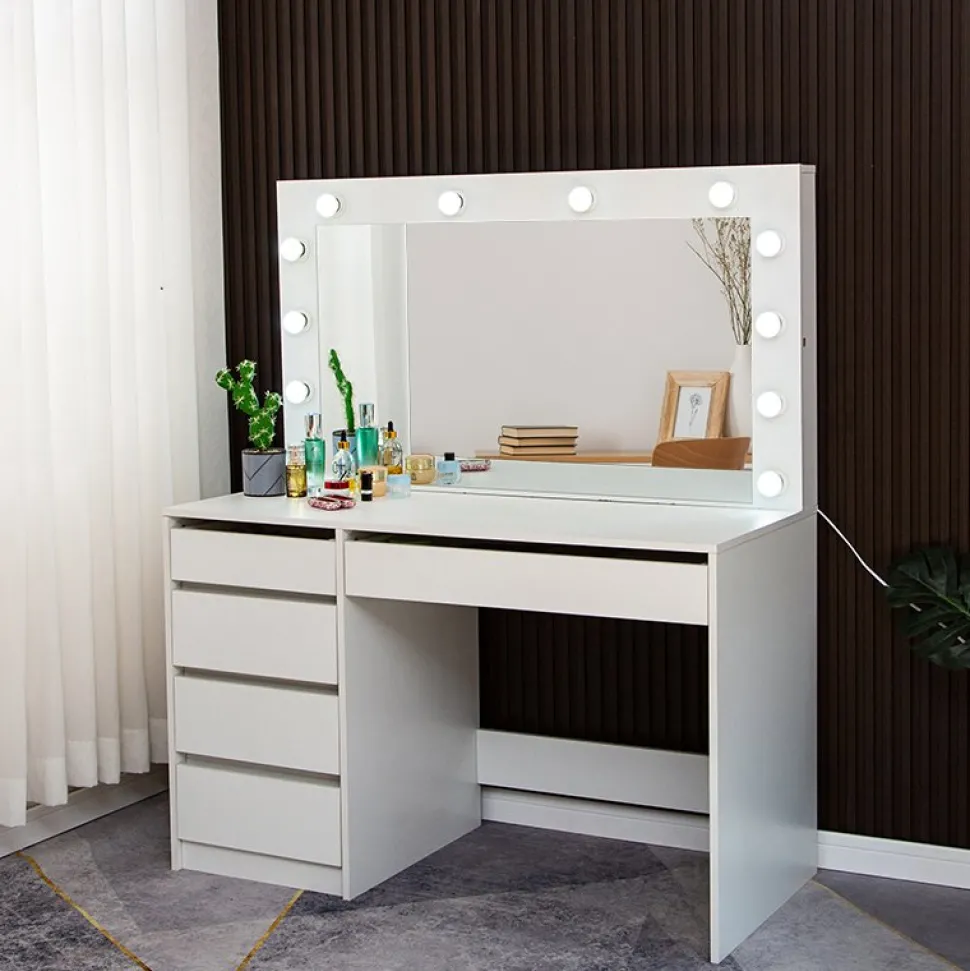 Sminkbord Vit 120 x 55 cm med LED-belysning - Facada + Textilrengöring för möbler