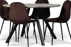 Smokey matgrupp, runt matbord med 4 st Carisma sammetsstolar - Bordeaux