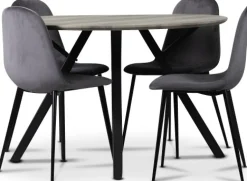 Smokey matgrupp, runt matbord med 4 st Carisma sammetsstolar - Grå + 3.00 x Möbeltassar