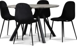 Smokey matgrupp, runt matbord med 4 st Carisma sammetsstolar - Svart + 3.00 x Möbeltassar