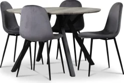 Smokey matgrupp, runt matbord med 4 st Carisma sammetsstolar - Grå