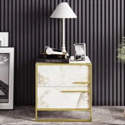 Sängbord - Guld/vit