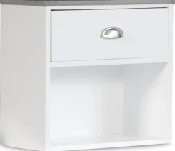 Sängbord Hugo vägghängt med 1 låda - Vit/Cement + Textilrengöring för möbler