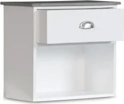 Sängbord Hugo vägghängt med 1 låda - Vit/Cement