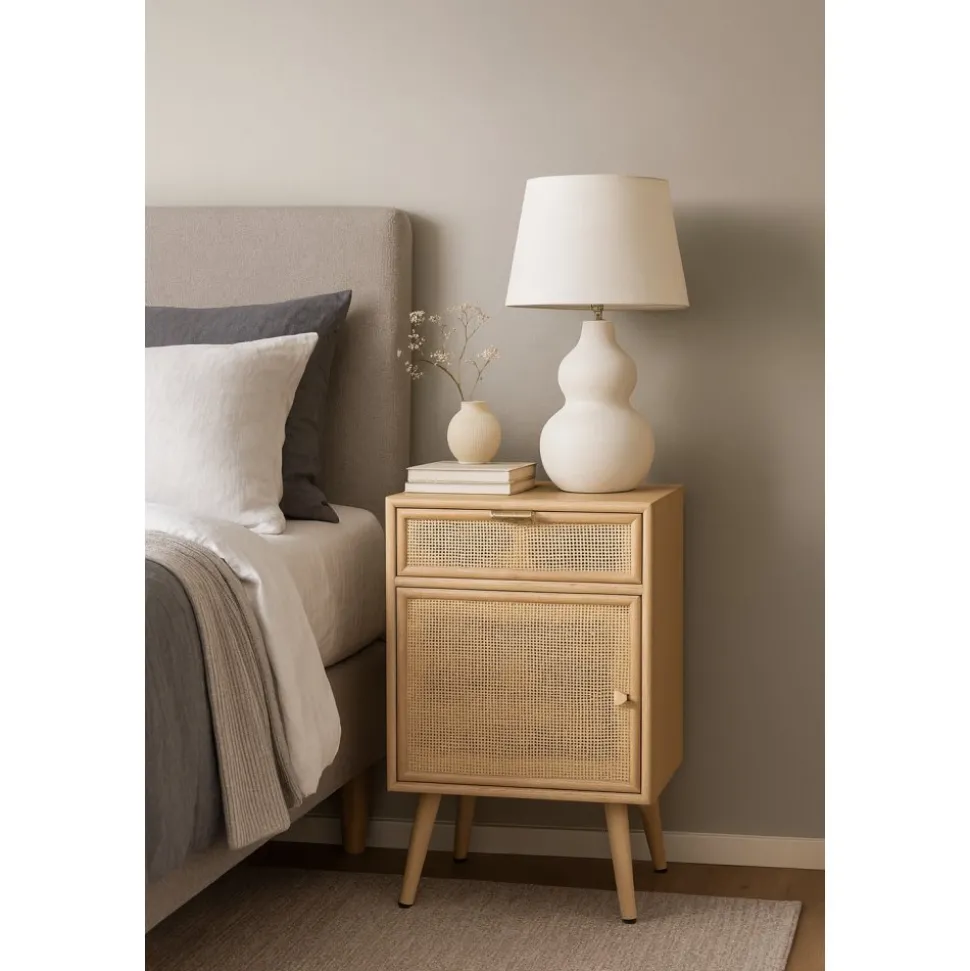 Sängbord i rotting/ek - Stockholm + Fläckborttagare för möbler